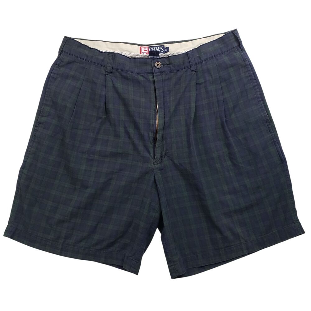 Vintage Chaps Ralph Lauren Pleated Shorts Mens 36 Blackwatch Tartan Plaid 90s